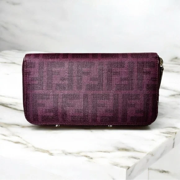 💜Purple Fendi Zucca Zip-around Wallet-interior wear - Picture 2 of 13